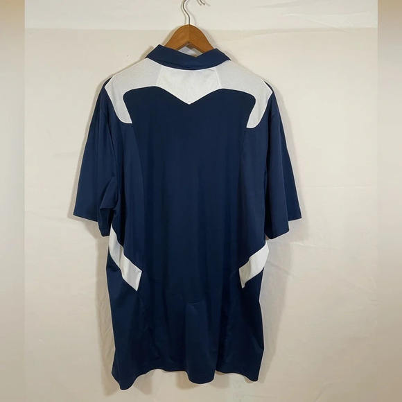 Adidas Blue Polo Shirt Men's XL Climalite with Striped Sleeves - Picture 2 of 5